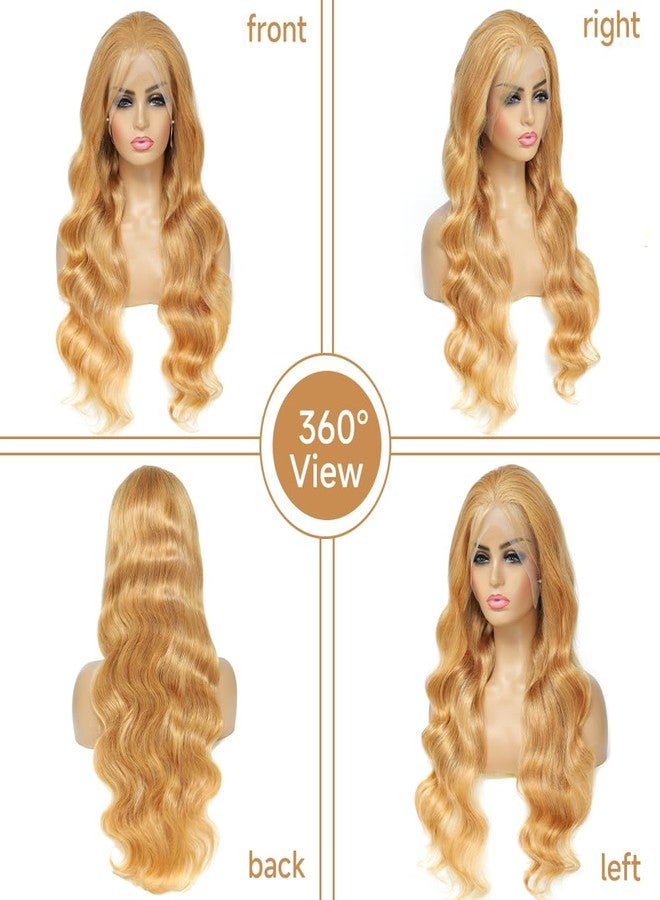 Loyom باروكة شعر طبيعي من لويوم، لون أشقر عسلي، طول 28 بوصة، دانتيل أمامي، شعر بشري، 13x4، مموج، بدون غراء، كثافة 200، لون أشقر عسلي 27#، دانتيل أمامي عالي الدقة - Image 4